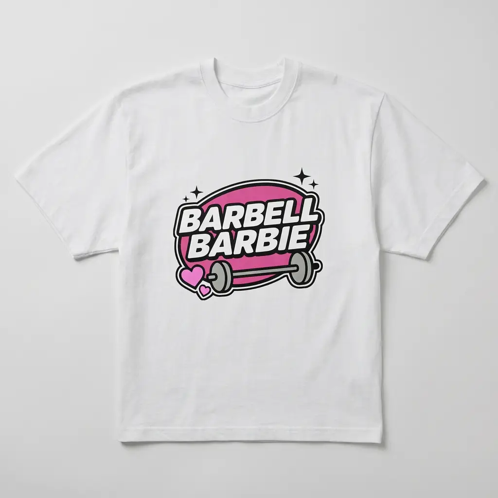 Koszulka damska oversize barbell Barbie nadruk siłownia biała